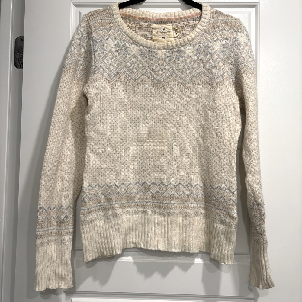 H&M Fair‎ Isle Wool Blend Sweater Womens Small Super Soft Winter Cotton Angora
